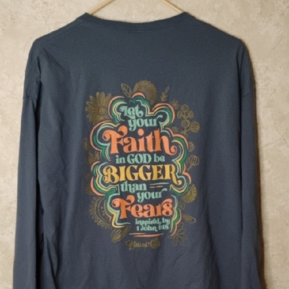 Faith Based Graphic Long Sleeve Shirt with Inspirational Quote,